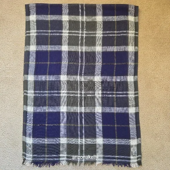 NWOT Barbour Linen/Cotton Plaid Scarf Lightweight Preppy - Picture 1 of 12